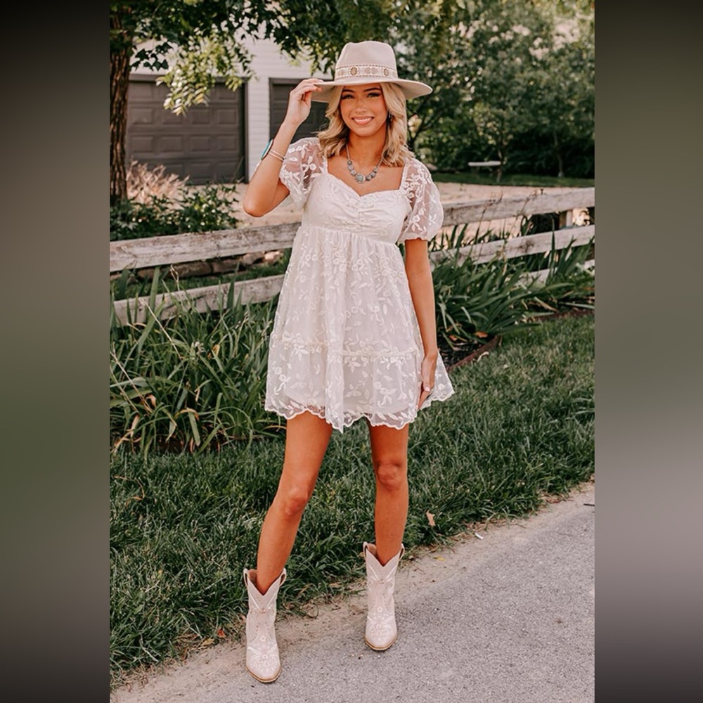 Impressions Cream Lace Mini Dress
